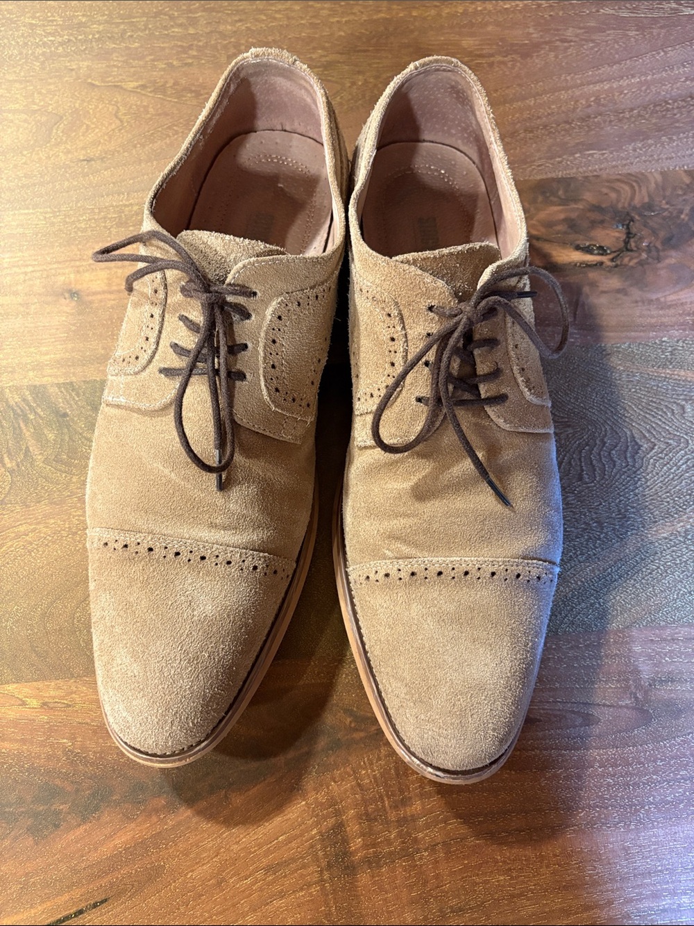 Stacy Adams Tan Suede Cap-Toe Derby Oxfords